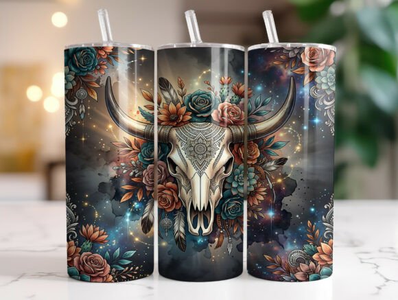 Boho Longhorn Skull Floral 20oz Tumbler