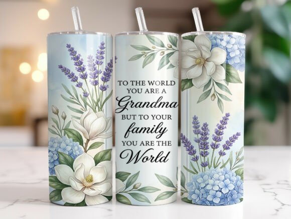 Elegant Grandma Floral Quote Tumbler PNG