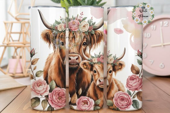 Highland Cow Mama Baby Tumbler Wrap PNG Review